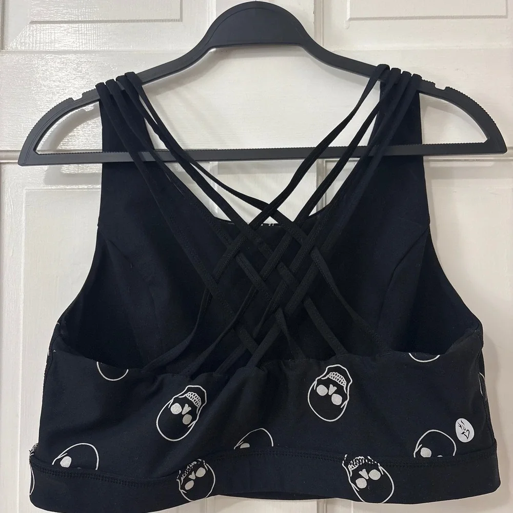 Torrid Active Sports Bra 2 2X 18-20 Skull Strappy Back Crop Top Punk Goth Spooky